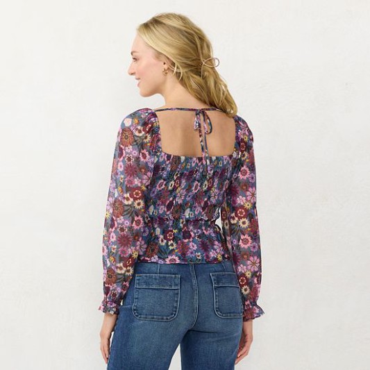 Clearance Women’s LC Lauren Conrad Smocked Peplum Top Jersey Pink Sweet Potatoes
