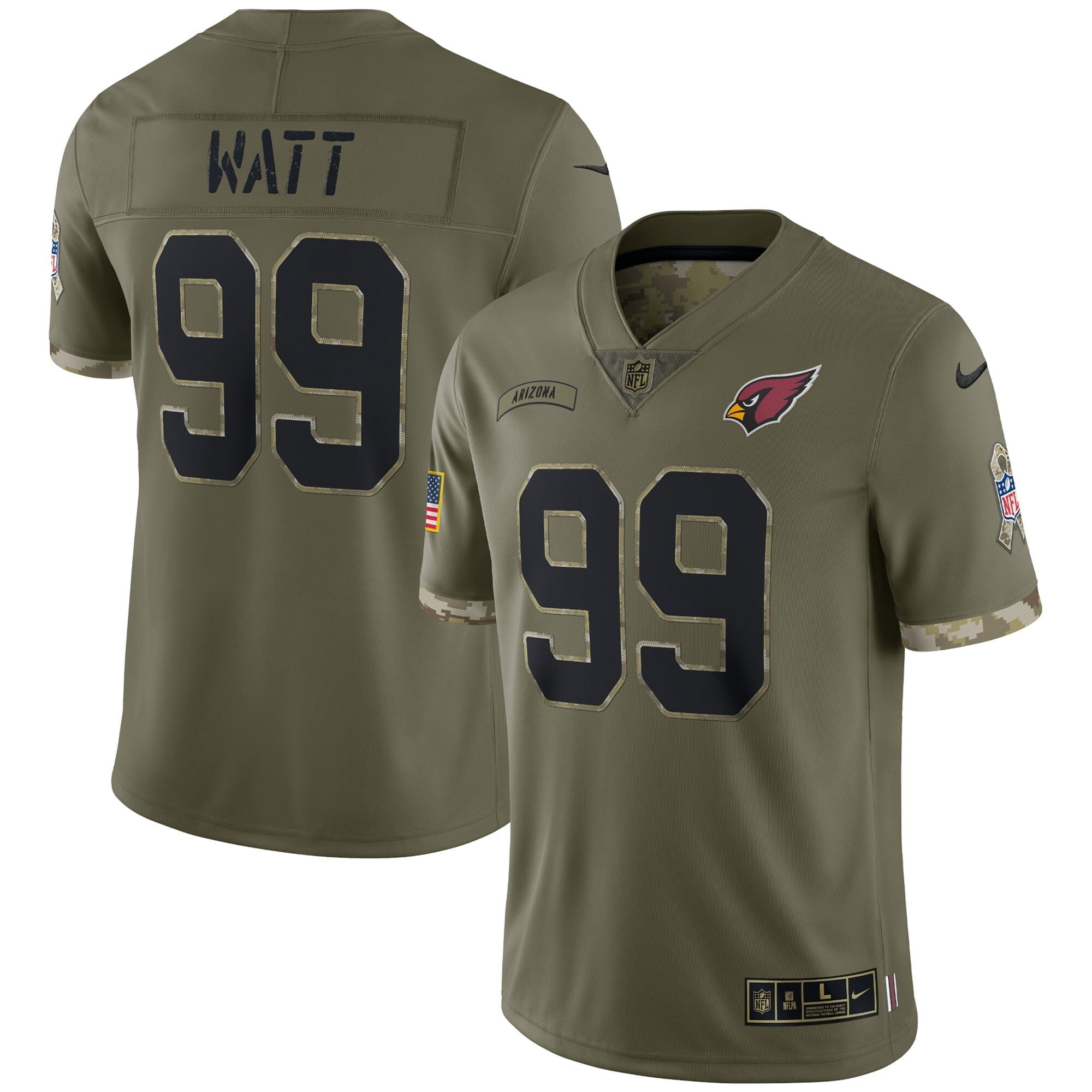 Men's Nike J.J. Watt Olive Arizona Cardinals 2022 Salute To Service Limited Jersey