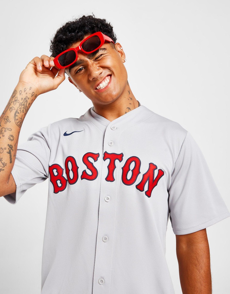 Discount Nike MLB Boston Red Sox Road Jersey Herre Grå S