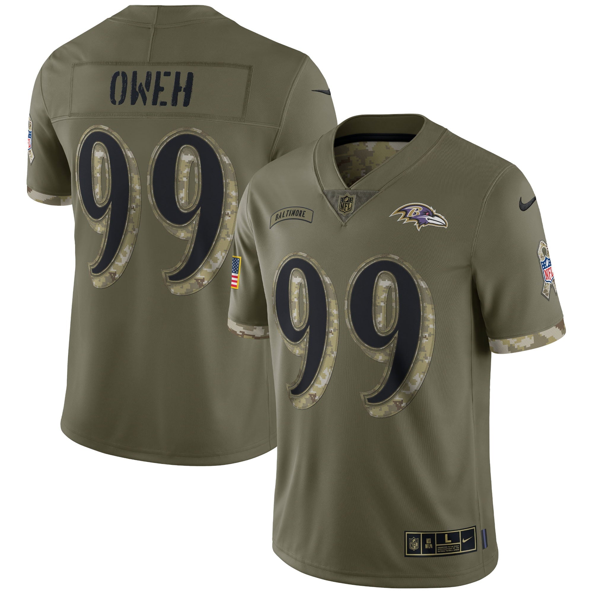 Men's Nike Odafe Oweh Olive Baltimore Ravens 2022 Salute To Service Limited Jersey