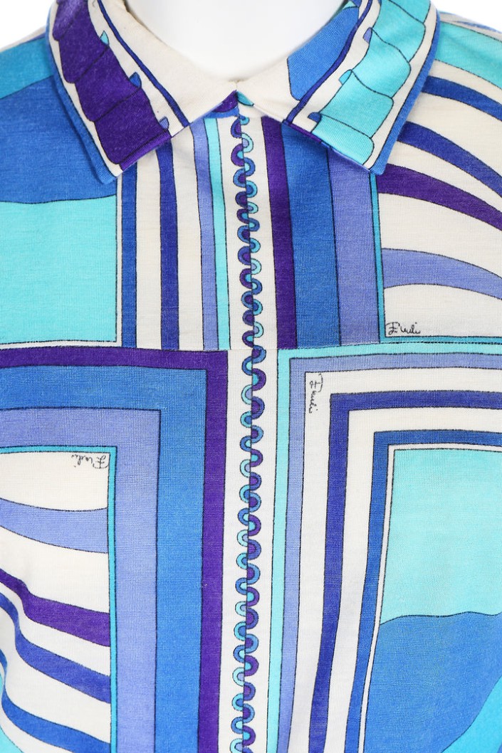 Discount Annie’s Archive 1960s Pucci Wool Jersey Blue Printed Summer Dress