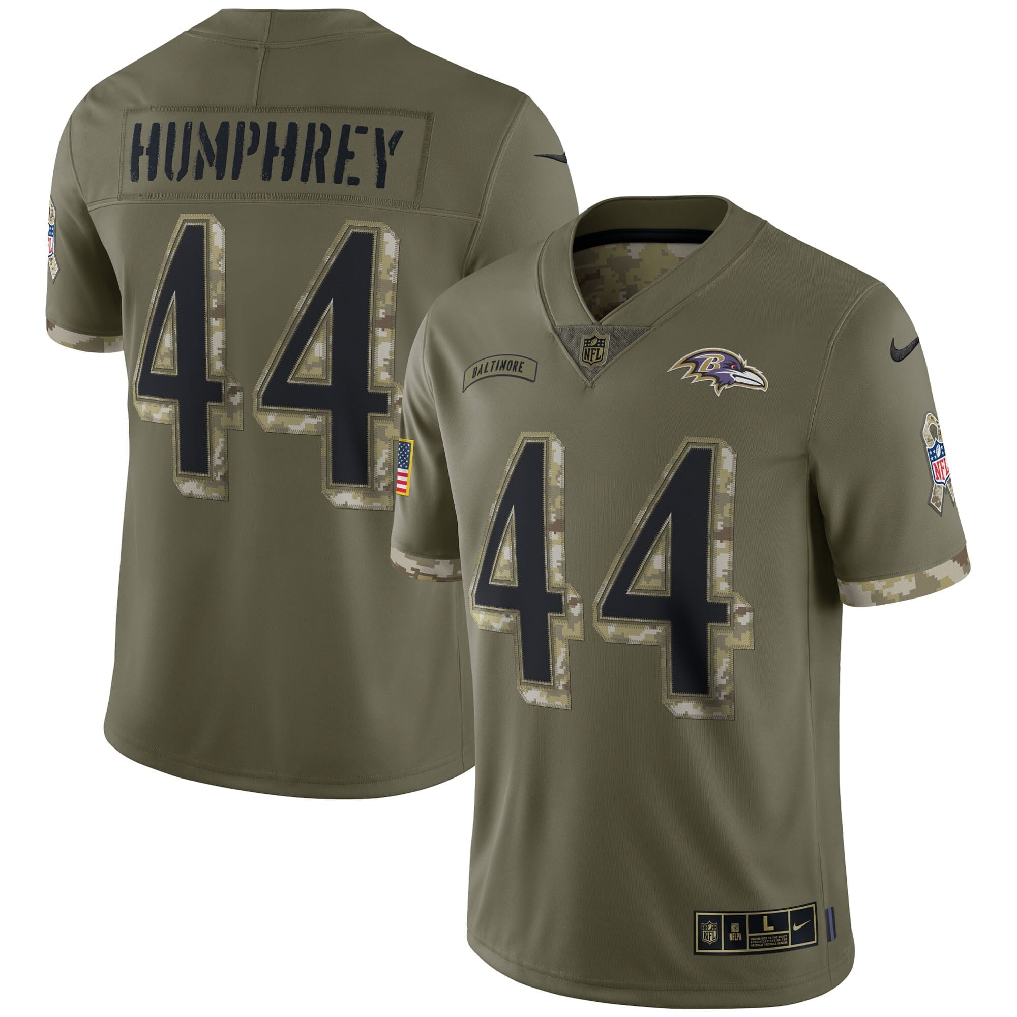 Men's Nike Marlon Humphrey Olive Baltimore Ravens 2022 Salute To Service Limited Jersey