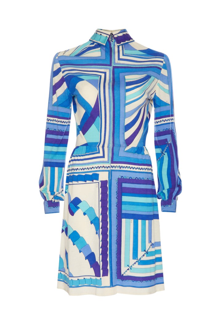 Discount Annie’s Archive 1960s Pucci Wool Jersey Blue Printed Summer Dress