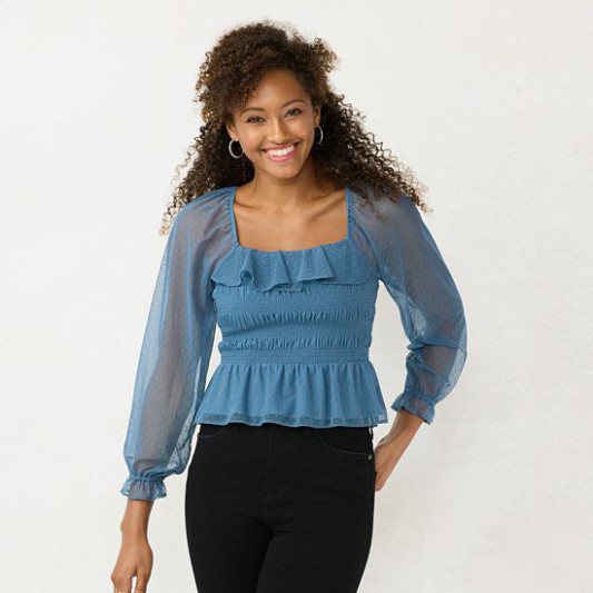 Clearance Women’s LC Lauren Conrad Smocked Peplum Top Jersey Pink Sweet Potatoes