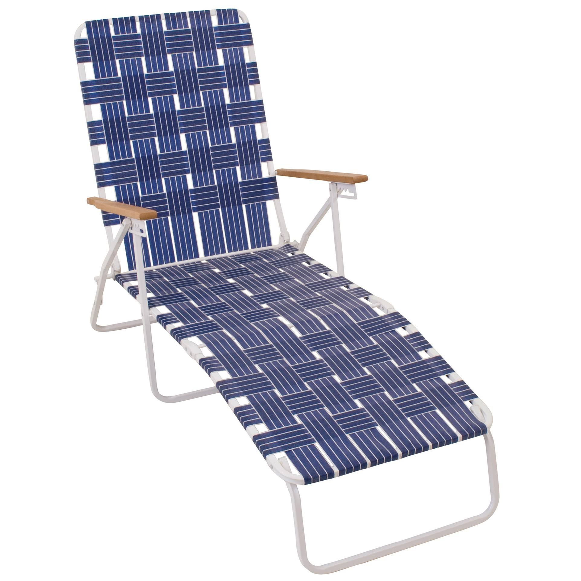 Rio Brands Outdoor Steel Folding Web Chaise Beach Lawn Pool Lounge Chair Blue