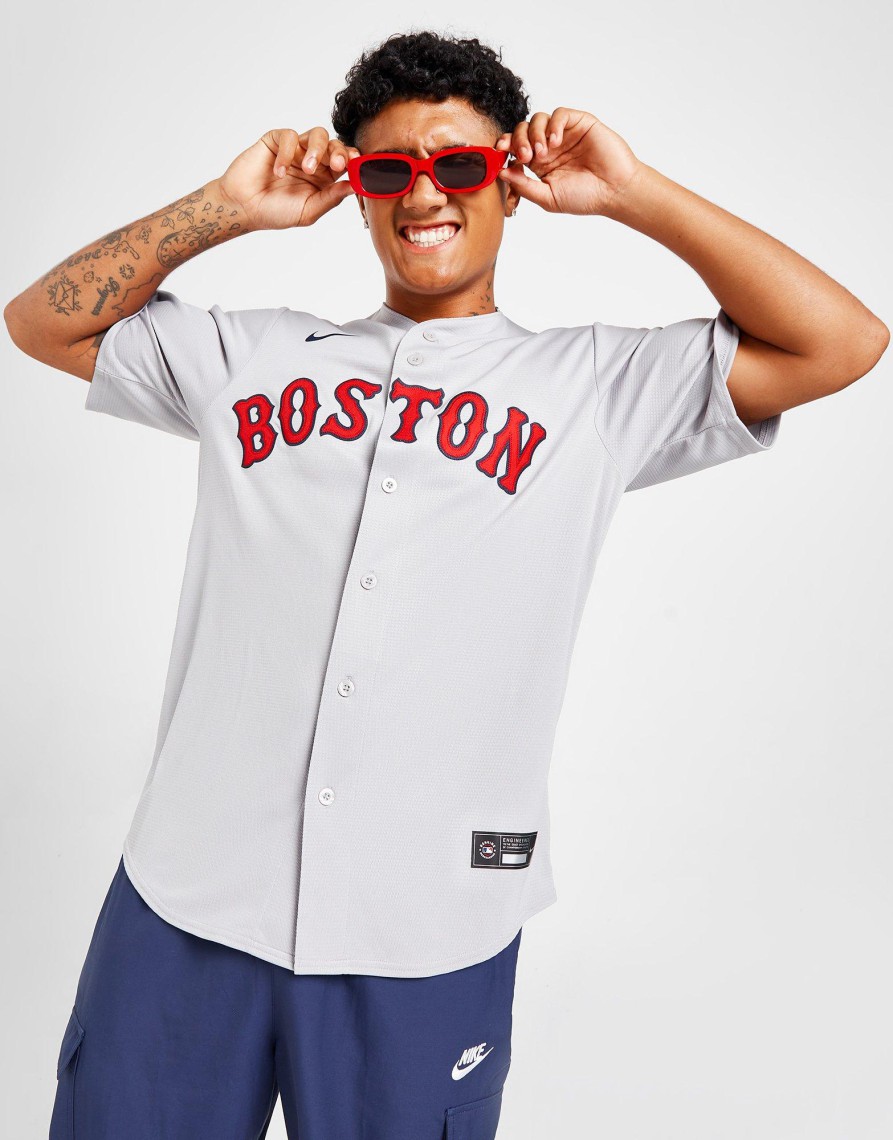 Discount Nike MLB Boston Red Sox Road Jersey Herre Grå S
