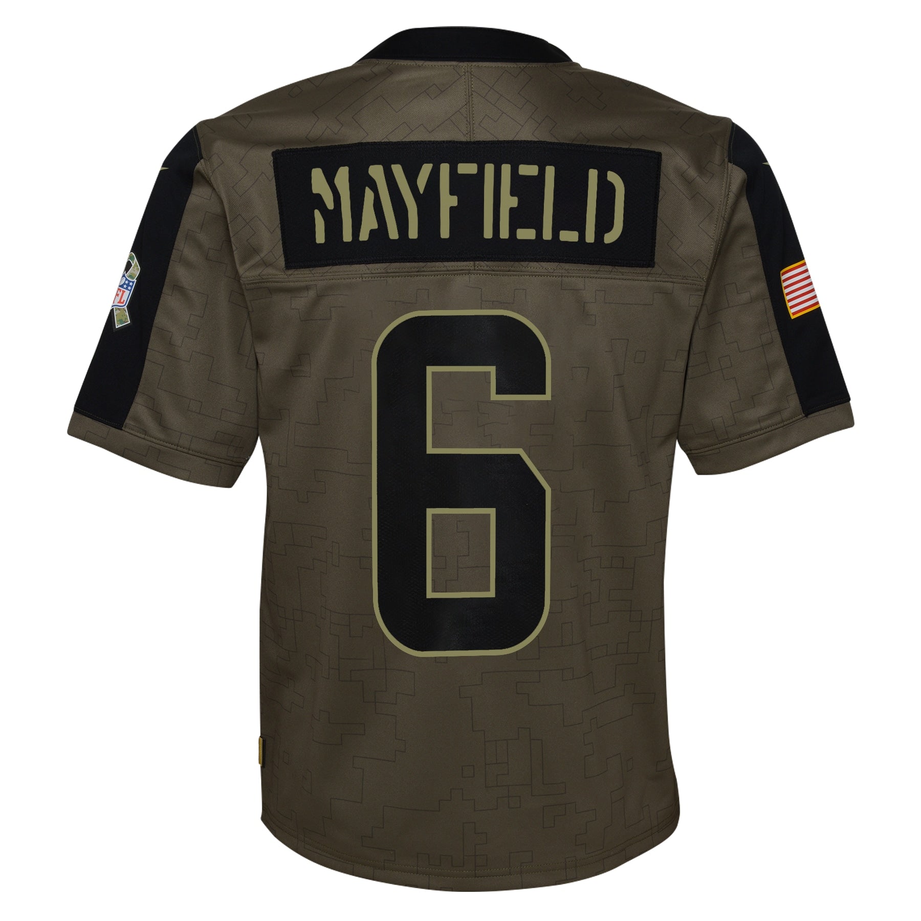 Youth Nike Baker Mayfield Olive Cleveland Browns 2021 Salute To Service Game Jersey