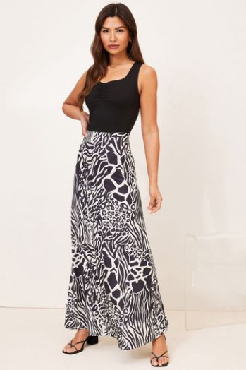 Clearance Lipsy Mono Animal Regular 2 In 1 Jersey Maxi Dress Mono Animal