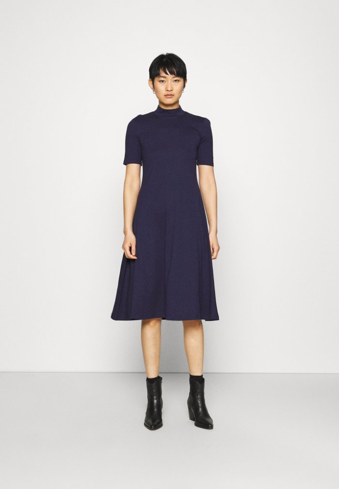 Outlet Zign Short Sleeves Flared Basic Midi Dress – Jersey Dress – Dark Blue L