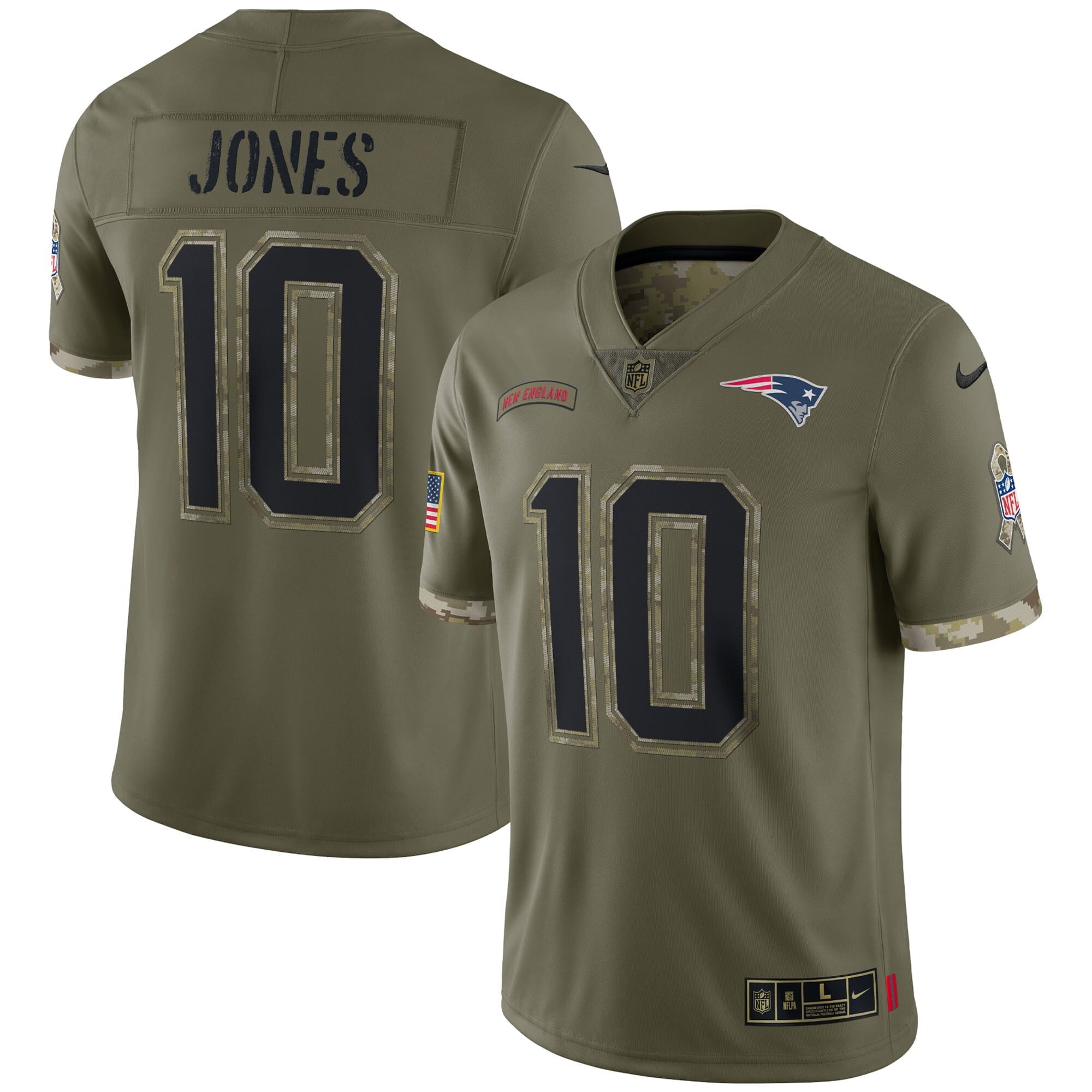 Men's Nike Mac Jones Olive New England Patriots 2022 Salute To Service Limited Jersey