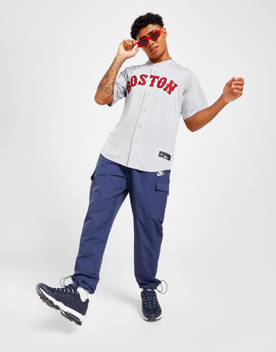Discount Nike MLB Boston Red Sox Road Jersey Herre Grå S