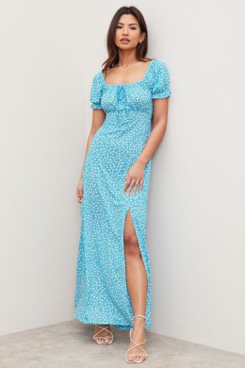 Sale Lipsy Aqua Spot Regular Jersey Milkmaid Maxi Dress Aqua Spot
