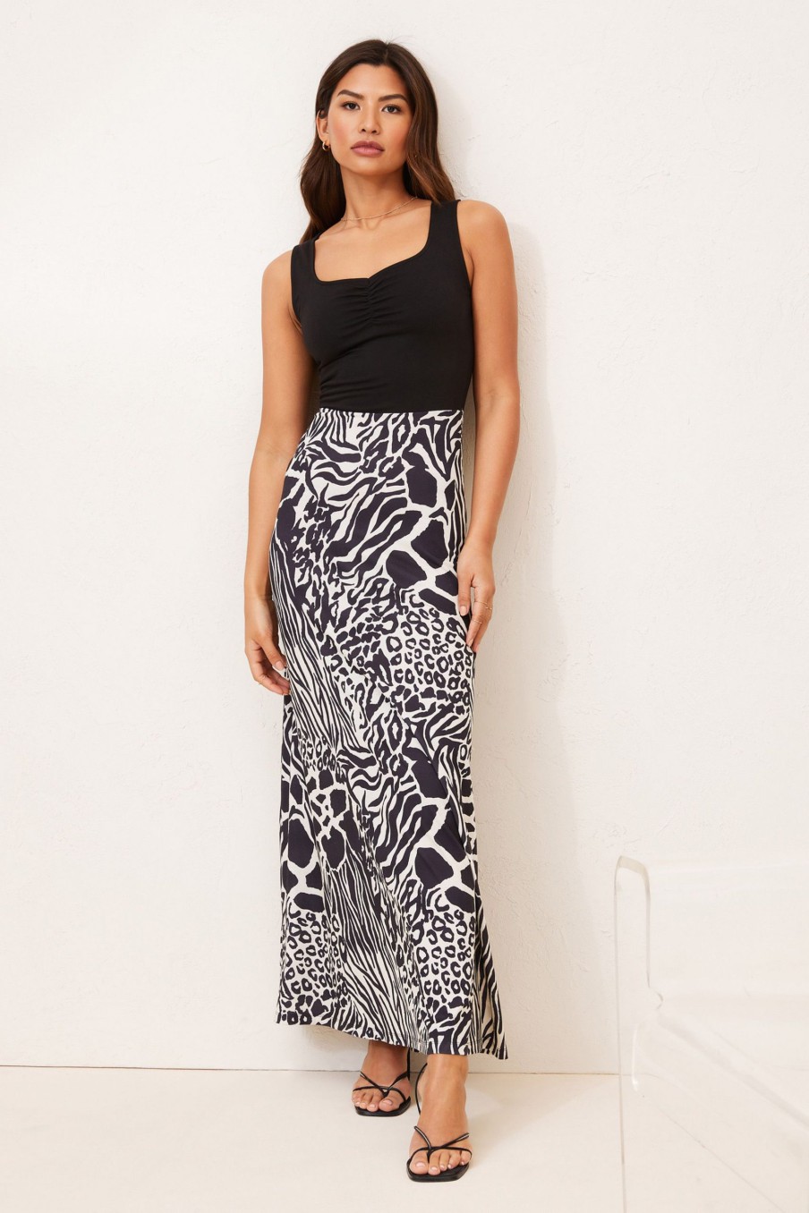 Clearance Lipsy Mono Animal Regular 2 In 1 Jersey Maxi Dress Mono Animal