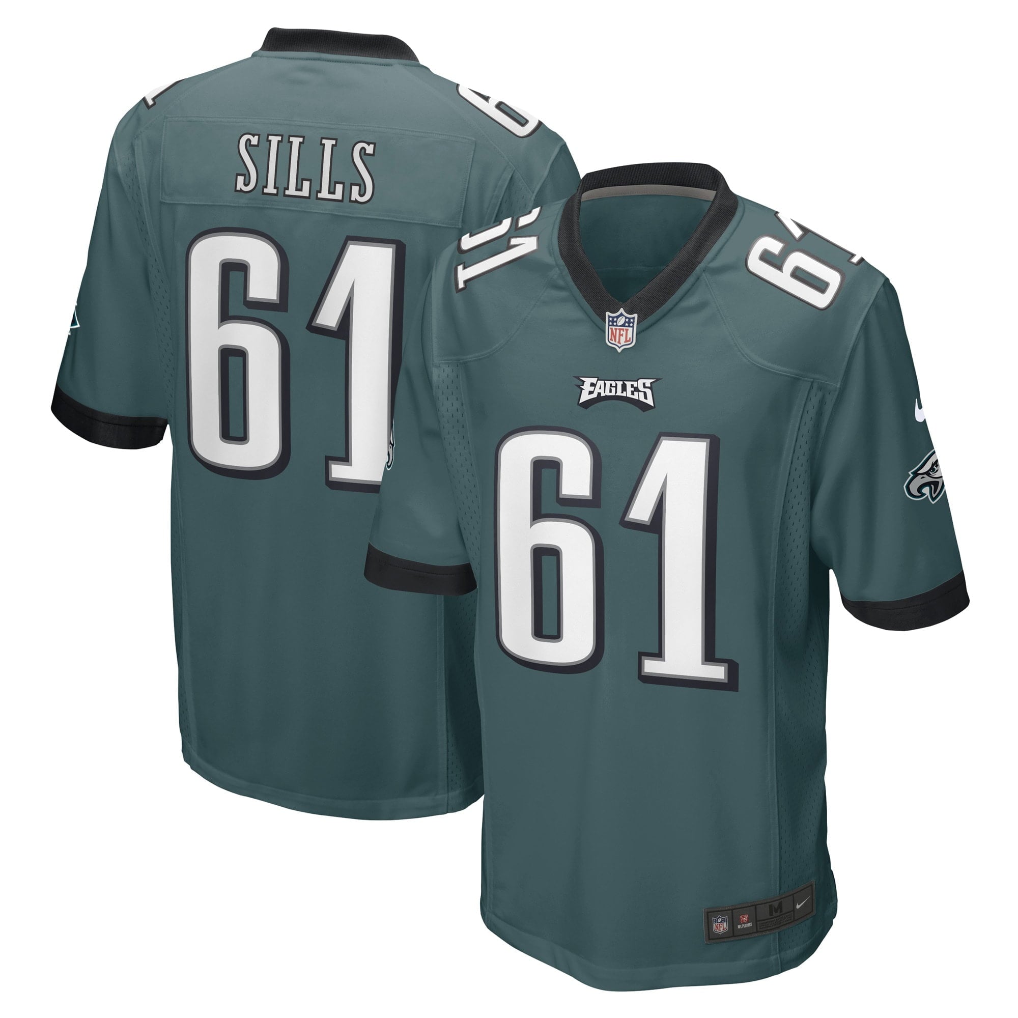 Men's Nike Josh Sills Midnight Green Philadelphia Eagles Game Player Jersey