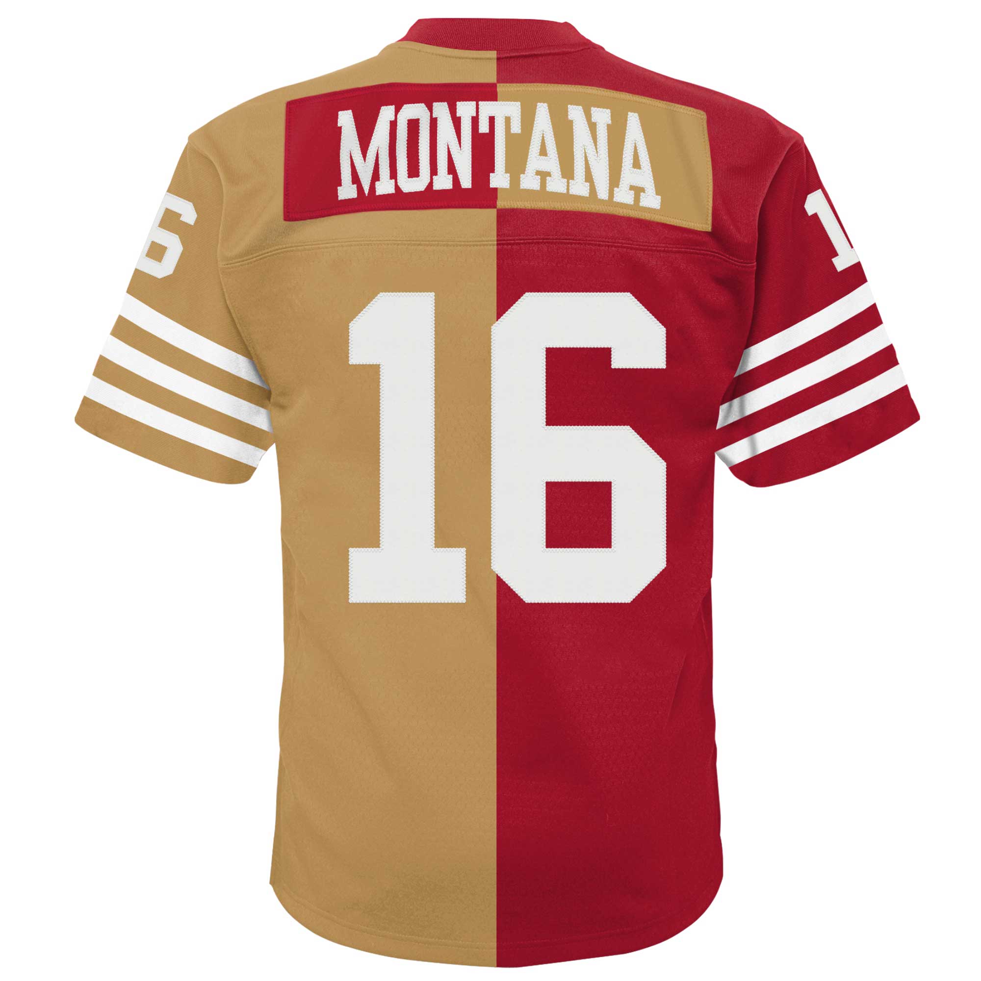 Joe Montana San Francisco 49ers Mitchell & Ness Youth Split Legacy Jersey - Scarlet/Gold