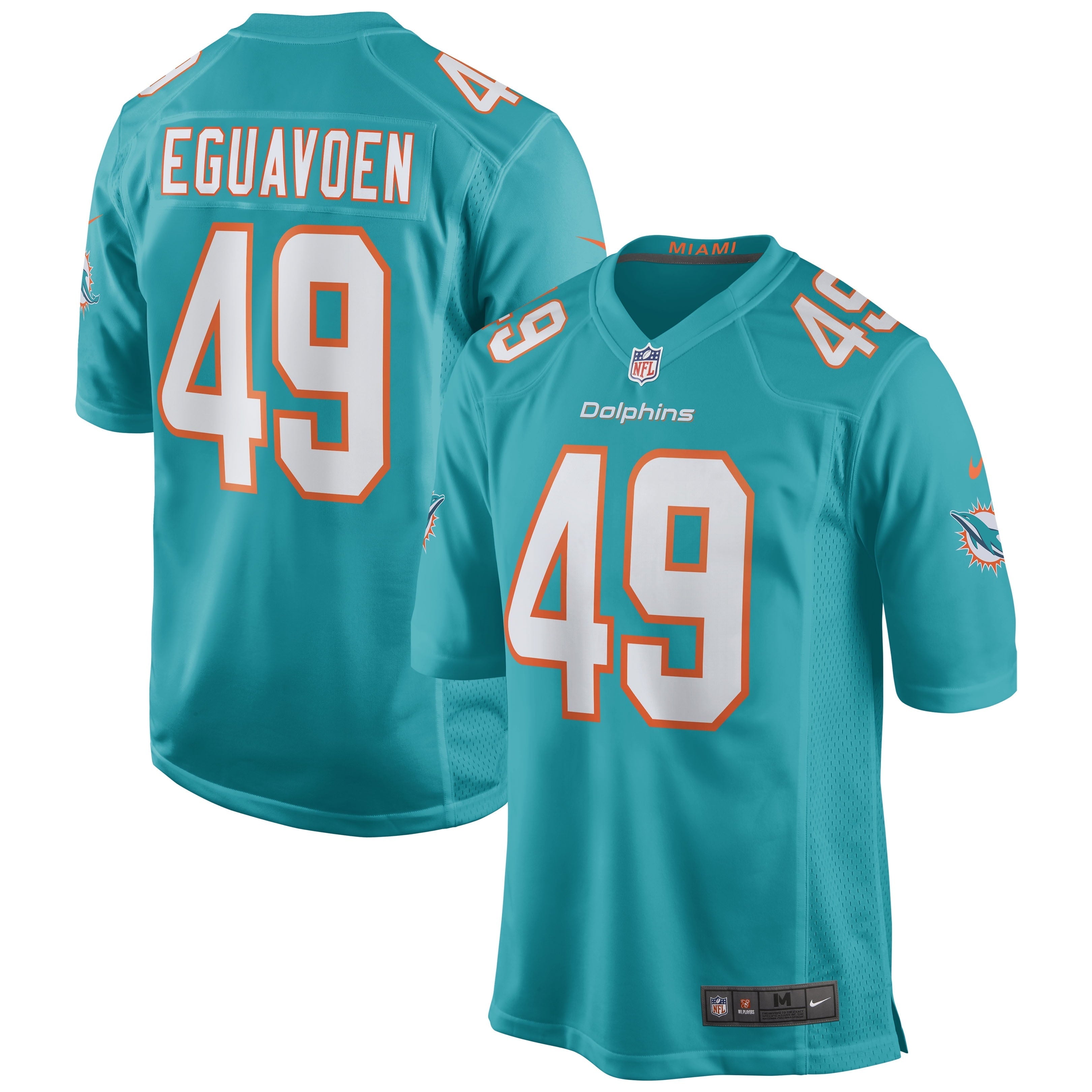 Men's Nike Sam Eguavoen Aqua Miami Dolphins Game Jersey