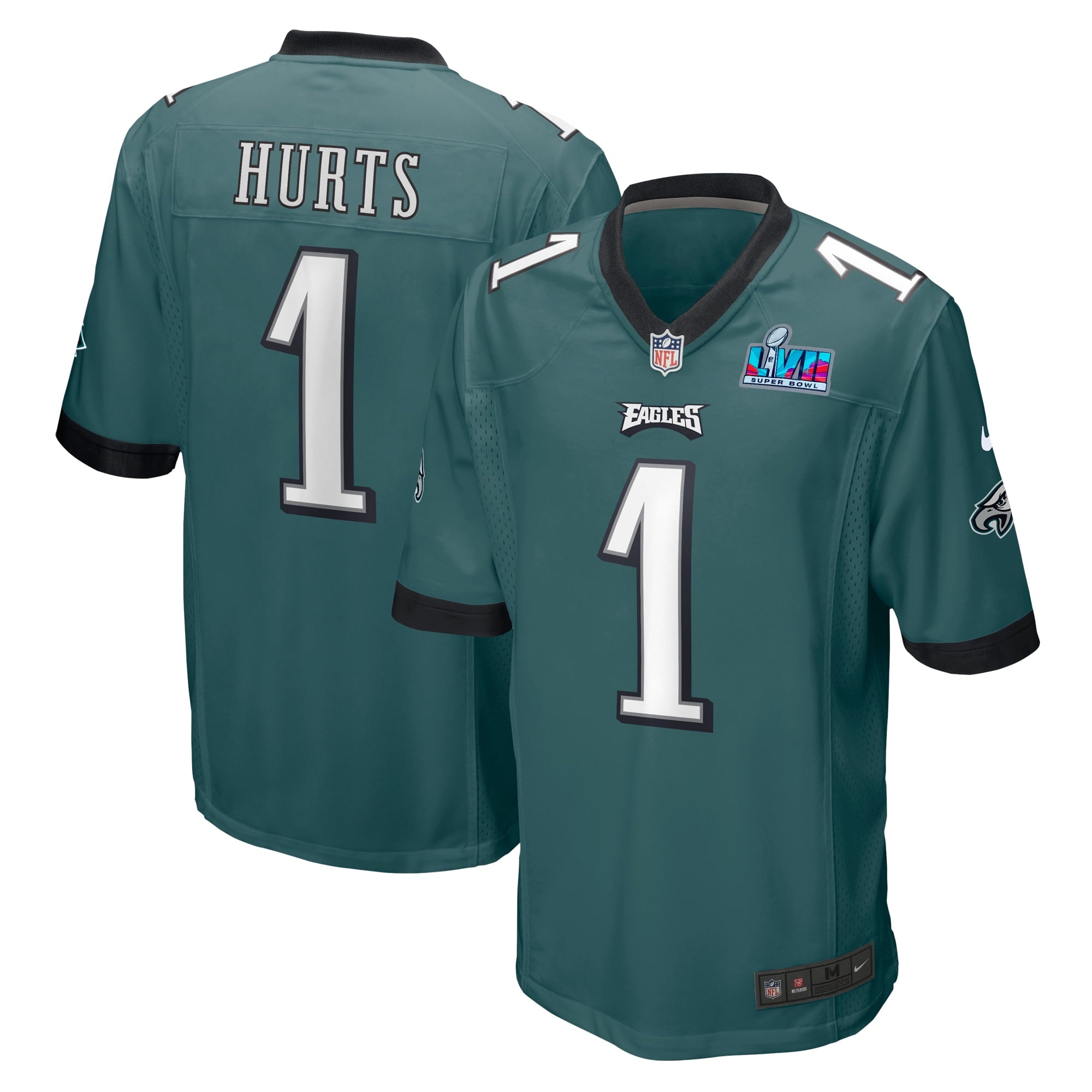 Men's Nike Jalen Hurts Midnight Green Philadelphia Eagles Super Bowl LVII Patch Game Jersey