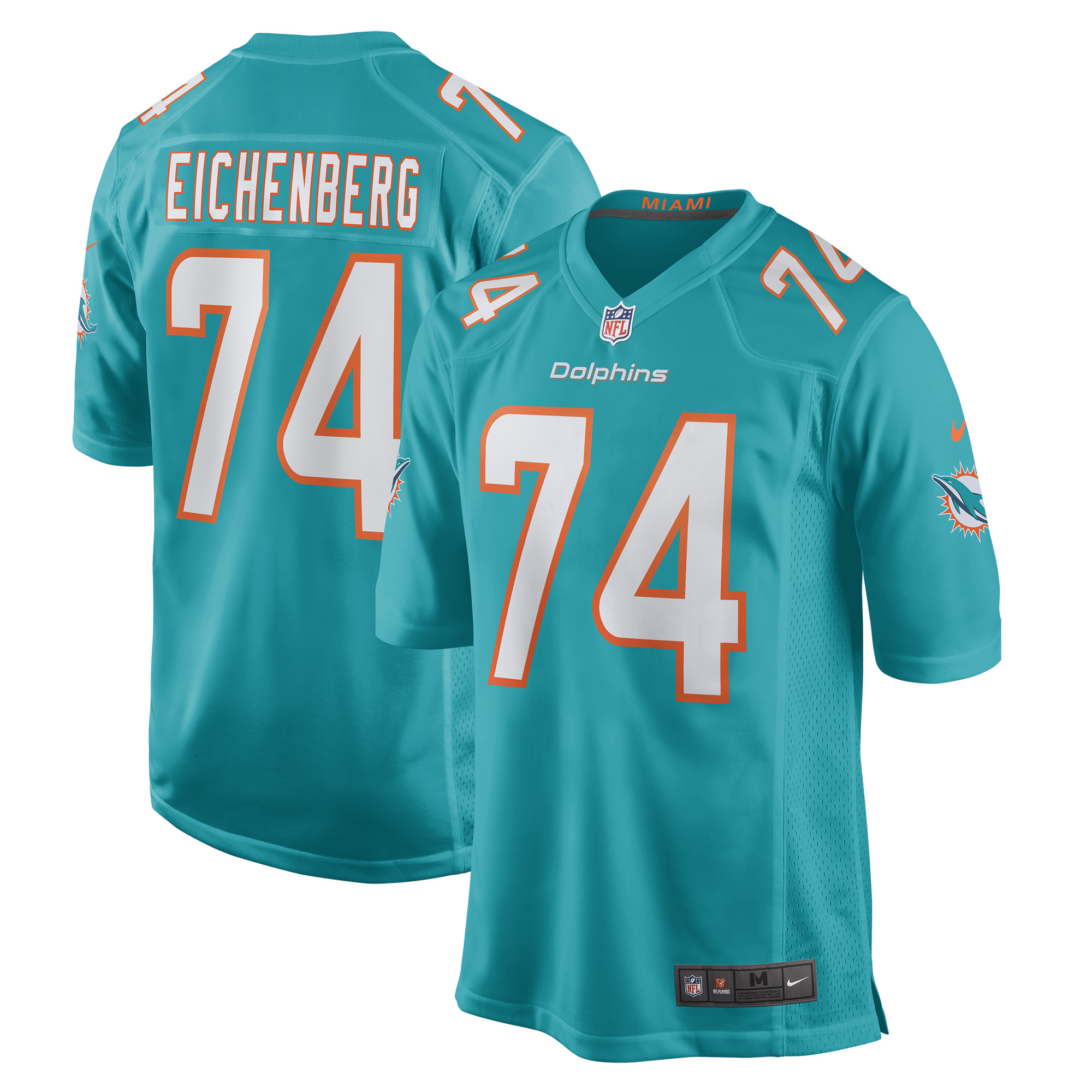 Liam Eichenberg Miami Dolphins Nike Game Jersey - Aqua