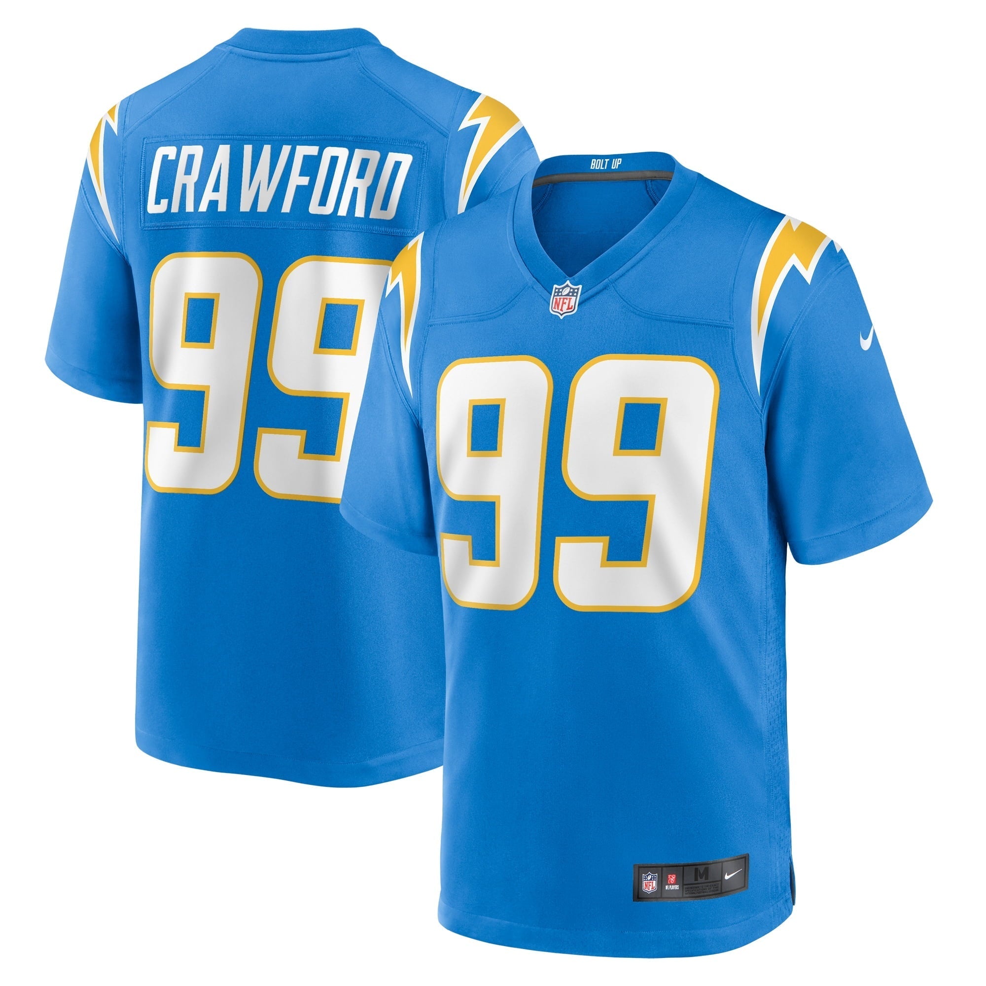 Men's Nike Aaron Crawford Powder Blue Los Angeles Chargers Home Game Player Jersey