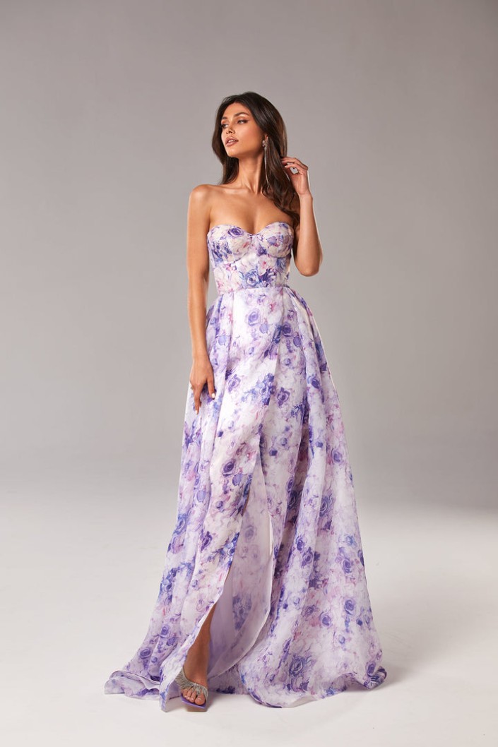 Sale Milla Strapless Maxi Dress With Front Slit COLLECTIONS Blue Peony ...