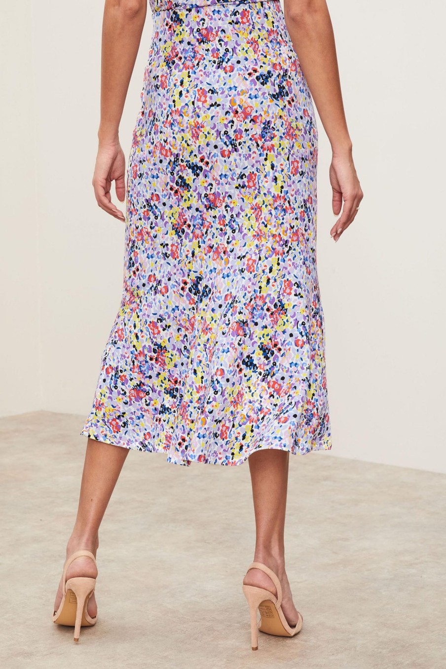 Discount Lipsy Lilac Ditsy Jersey Midi Skirt UK 6