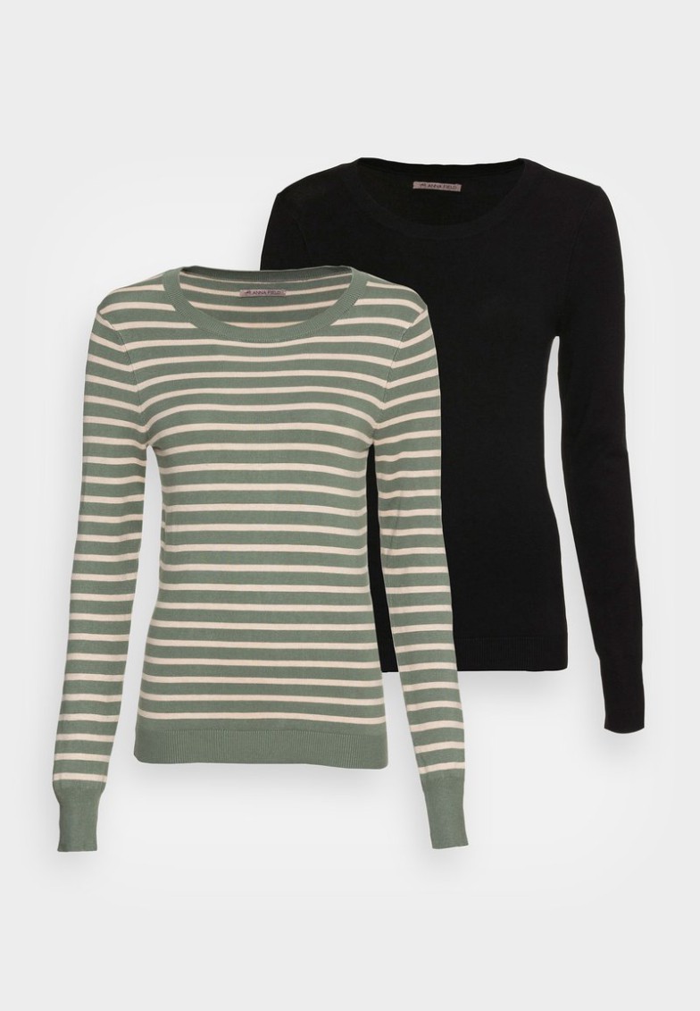 Clearance Anna Field 2 PACK JUMPER – Jersey De Punto – Black, Green/beige, Mujer L