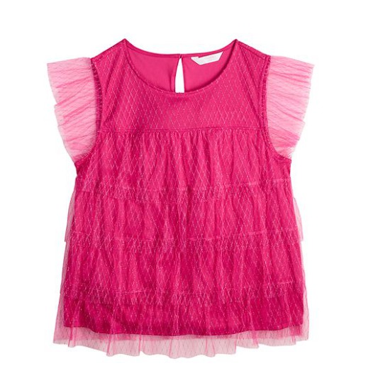 Discount Women’s LC Lauren Conrad Tiered Ruffle Top Jersey Pink Rendez Blue