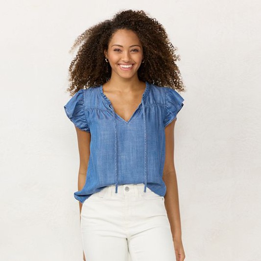 Sale Women’s LC Lauren Conrad Ruffle V-Neck Top Jersey Pink Pink Sheraton