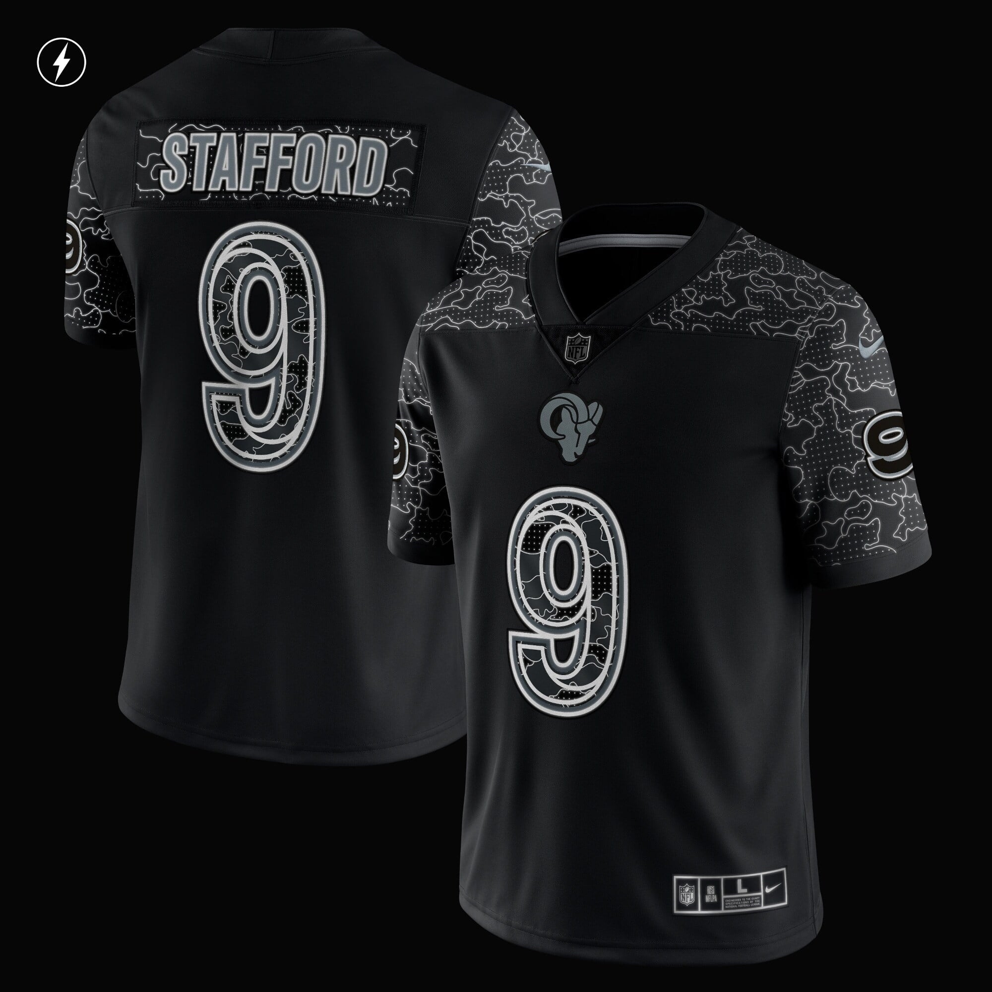 Men's Nike Matthew Stafford Black Los Angeles Rams RFLCTV Limited Jersey