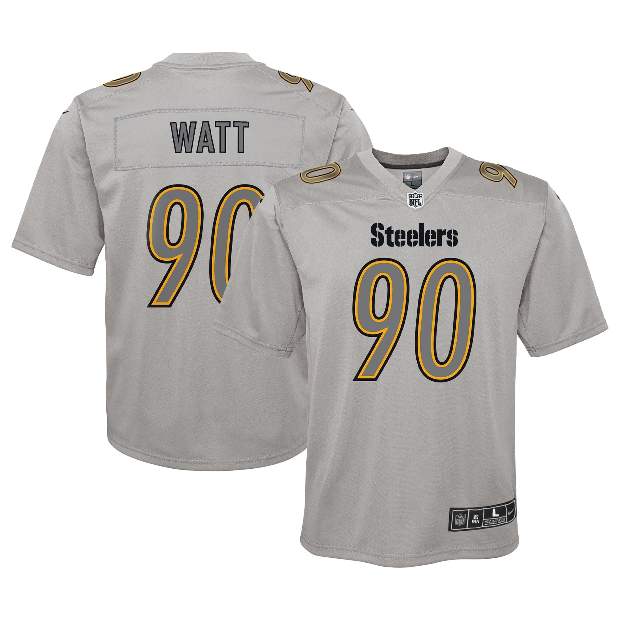 Youth Nike T.J. Watt Gray Pittsburgh Steelers Atmosphere Game Jersey