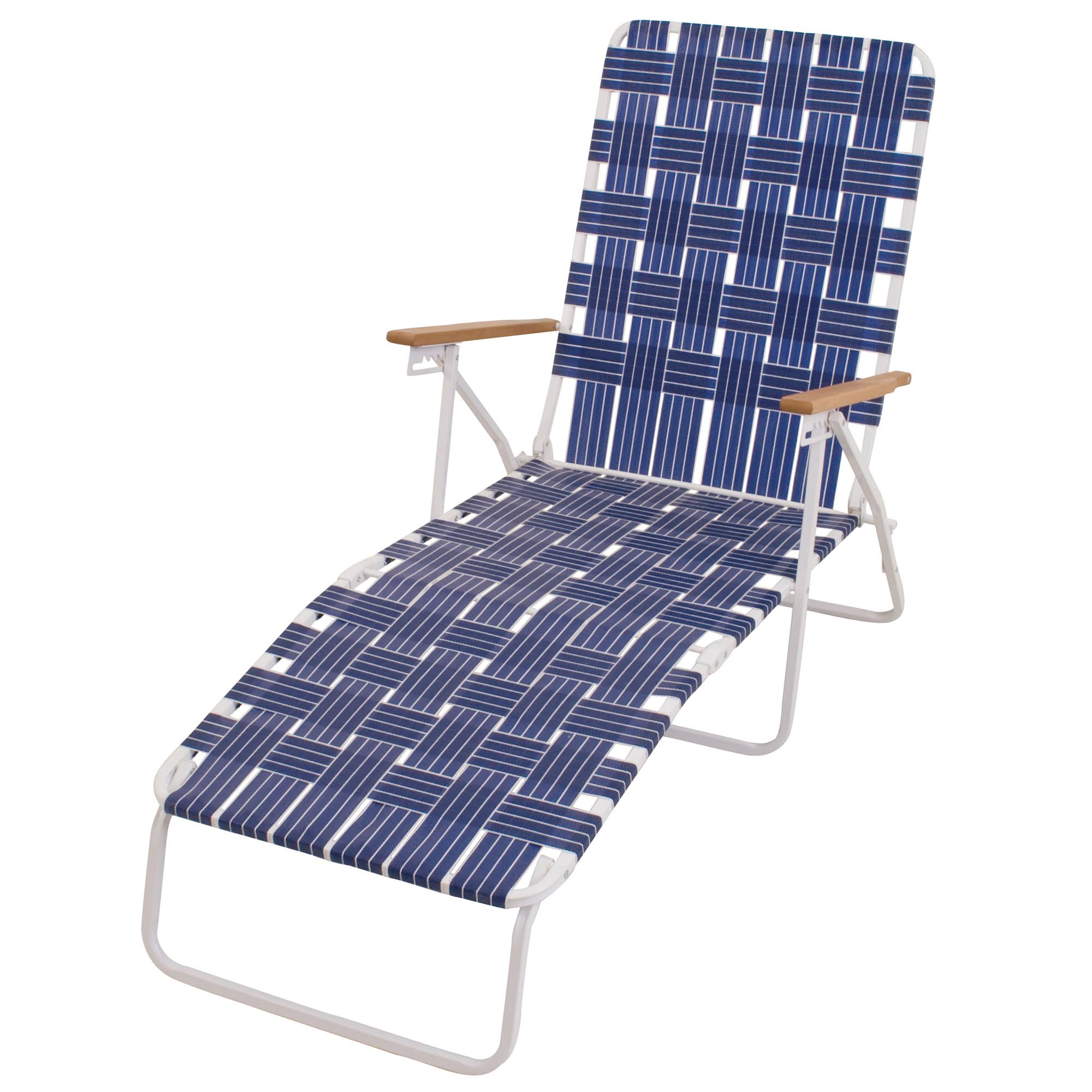 Rio Brands Outdoor Steel Folding Web Chaise Beach Lawn Pool Lounge Chair Blue