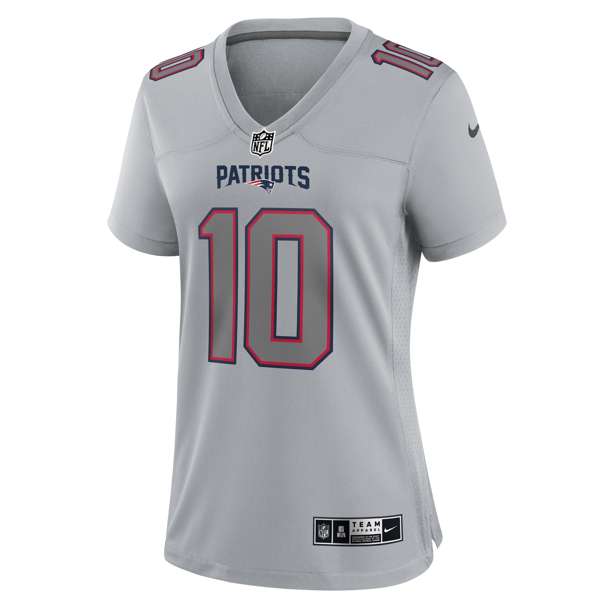 Mac Jones New England Patriots Nike Women's Atmosphere Fashion Game Jersey - Gray