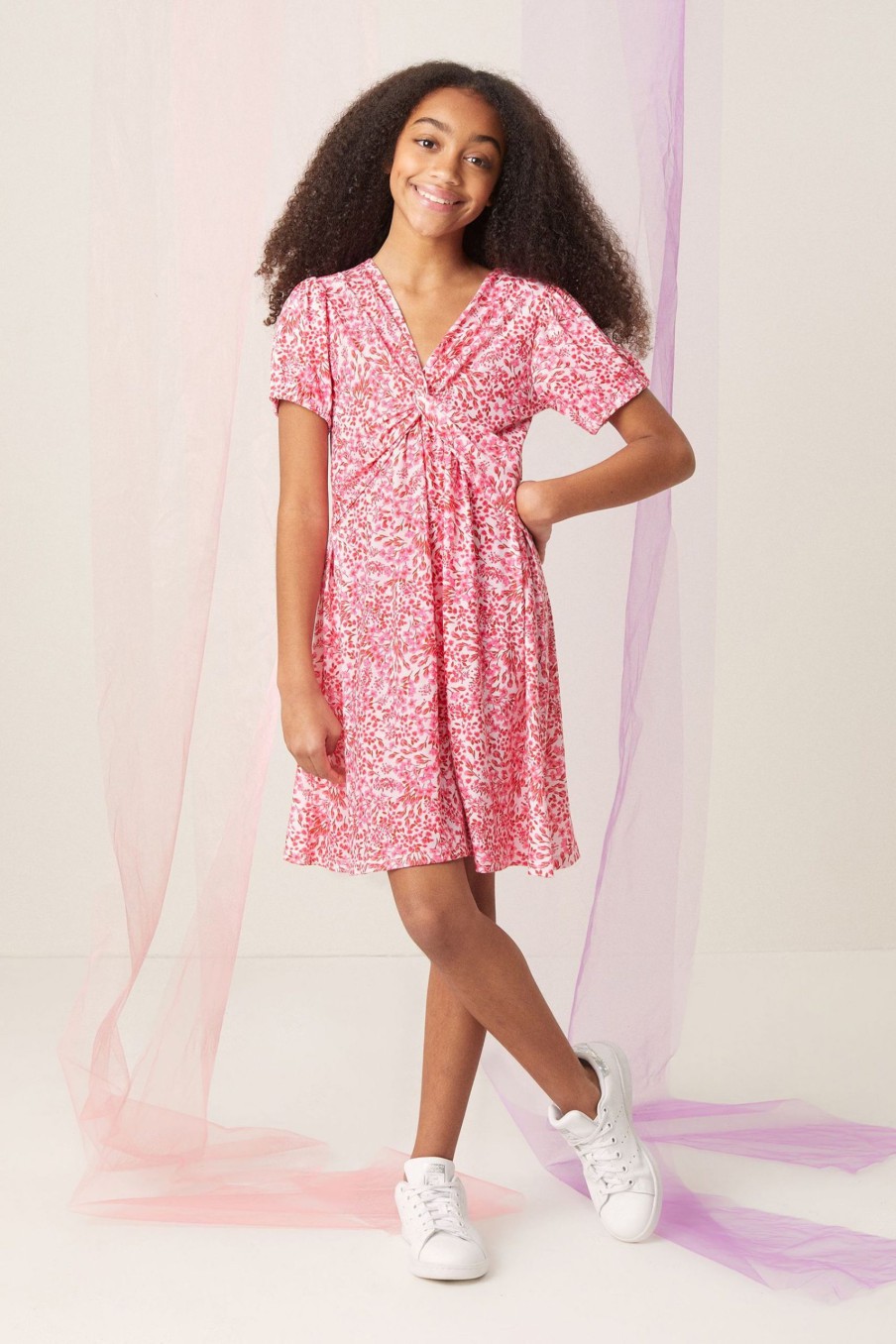 Outlet Lipsy Pink Jersey Knot Front Dress UK Age 5-6