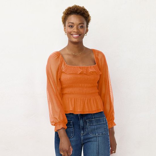 Clearance Women’s LC Lauren Conrad Smocked Peplum Top Jersey Pink Sweet Potatoes