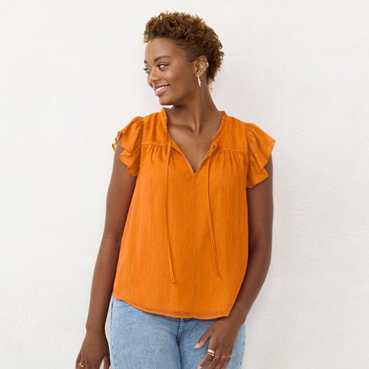 Sale Women’s LC Lauren Conrad Ruffle V-Neck Top Jersey Pink Pink Sheraton