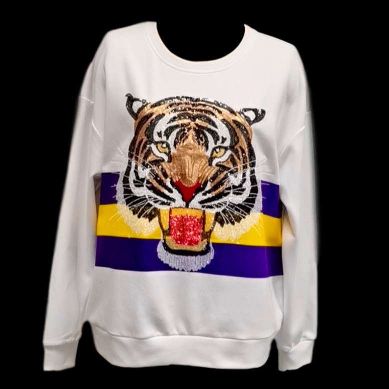 Sale Shop Queen Of Sparkles Jersey Stripe Sequin Tiger Sweatshirt S