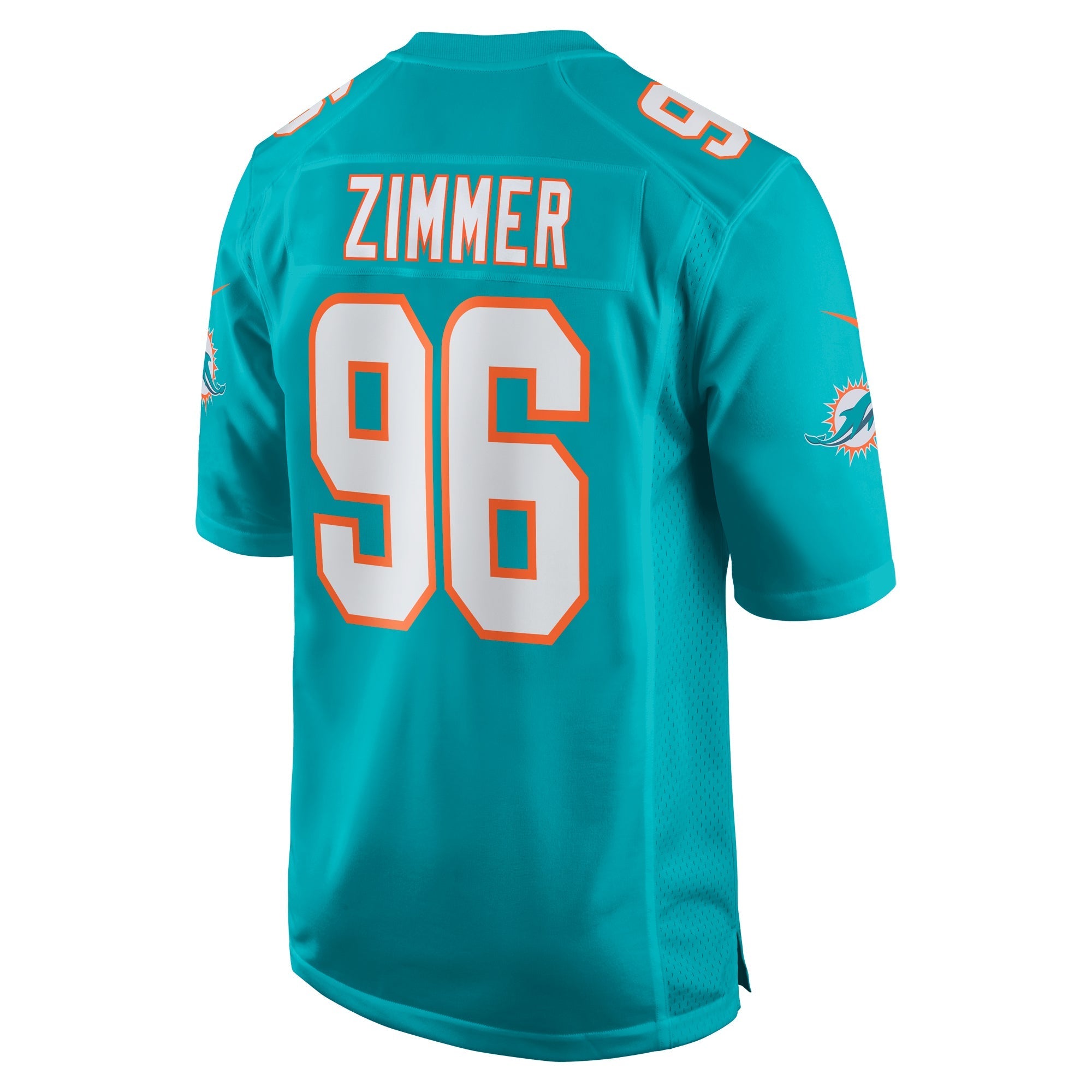 Men's Nike Justin Zimmer Aqua Miami Dolphins Home Game Player Jersey