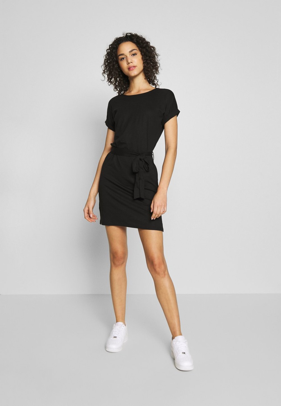 Outlet Even&Odd BASIC – Short sleeves mini belted dress – Robe en jersey Prix Incroyables robes col rond femme XS