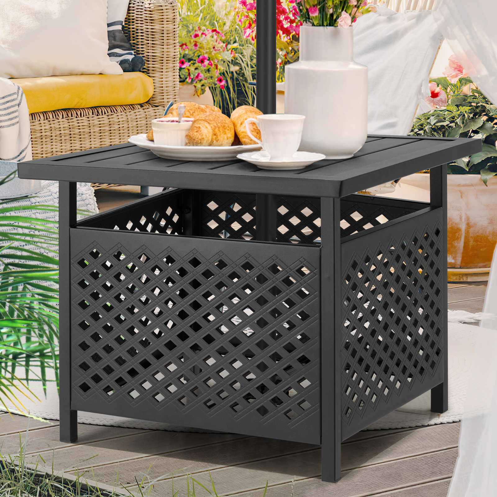 AECOJOY Patio Table Umbrella Base, Outdoor Metal Bistro Table Stand ...