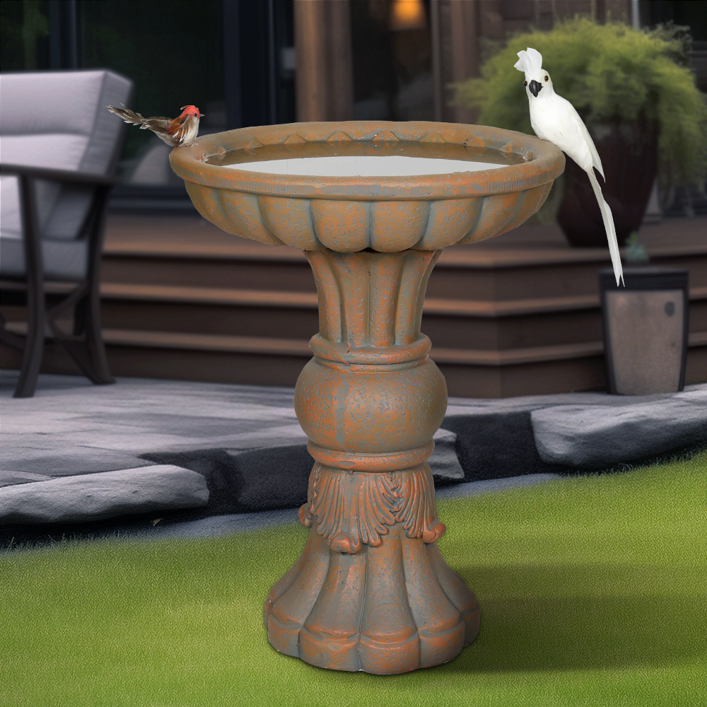 22 Inch Height Pedestal Bird Bath, Concrete Standing Bird Feeder, Bird ...