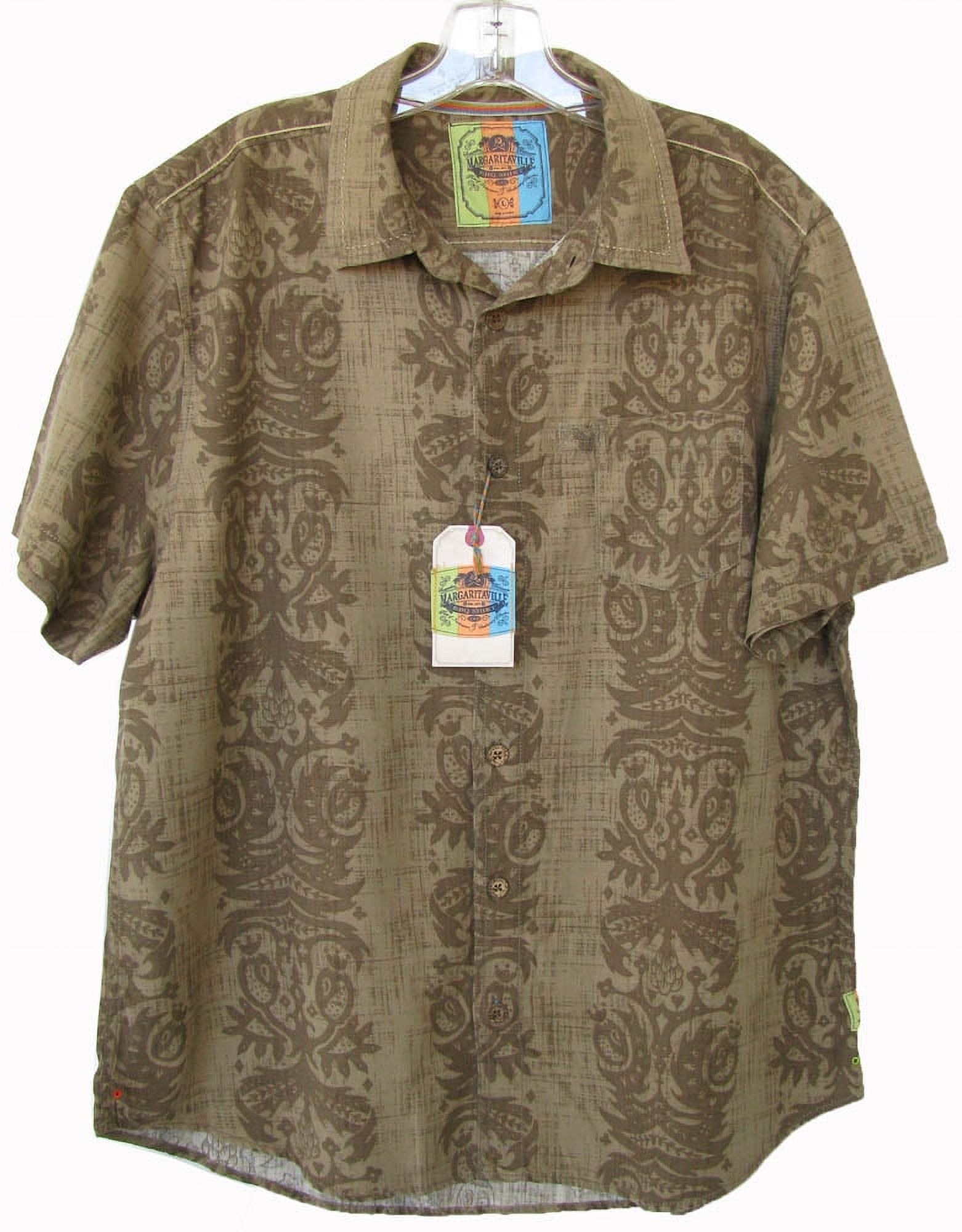 Margaritaville Men's Silk 'BBQ' Short Sleeve Tribal Shirt, Walnut, XL