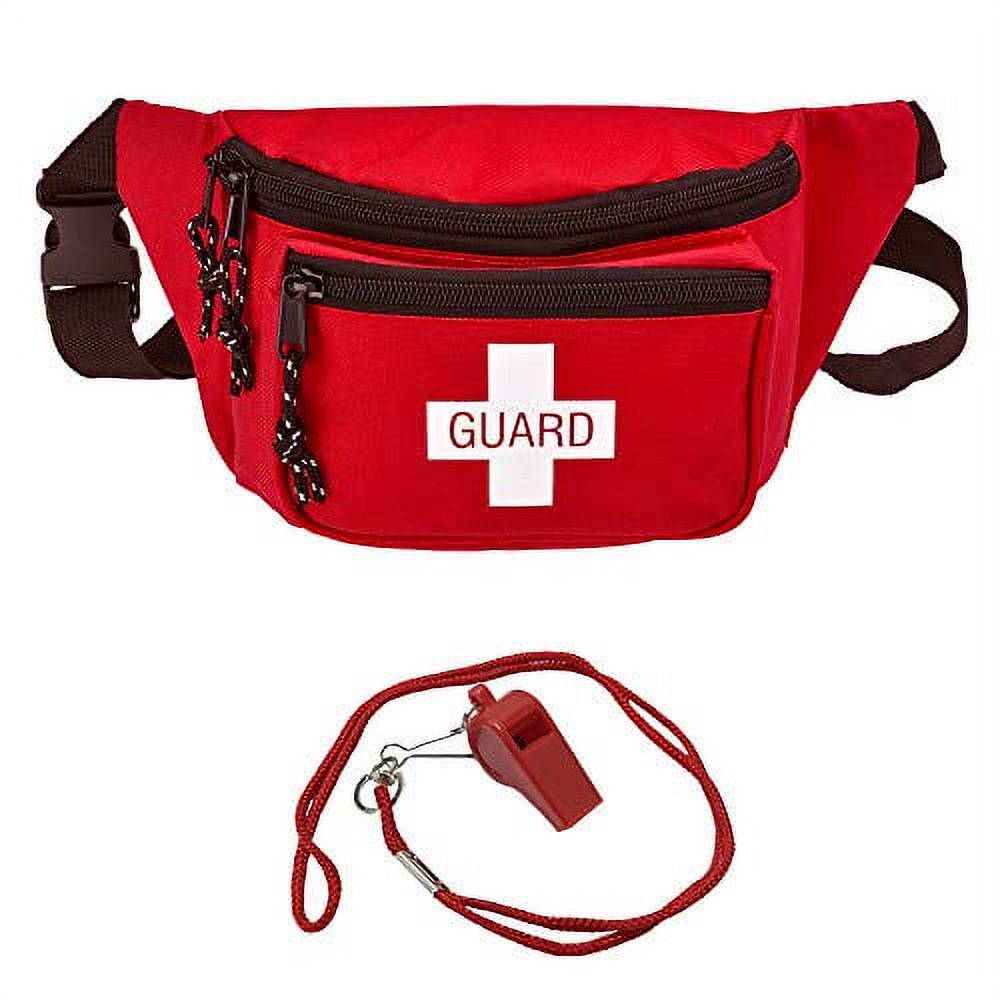 Lifeguard Costume ASA TECHMED 5 Pack Lifeguard Fanny Pack With Whistle Lanyard - Baywatch Style First Aid Hip Pack W/Adjustable Strap, Cross Logo + Zipper Hip Kit