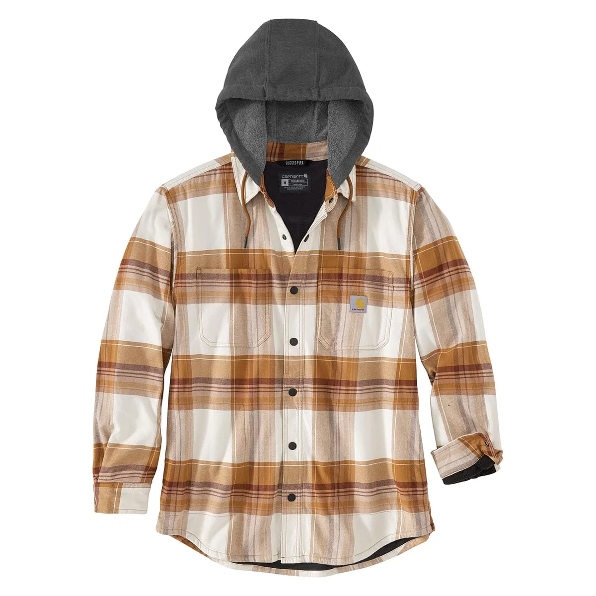 Carhartt Rugged Flex Relaxed Fit Flannel Fleece Lined Hooded Shirt Jac