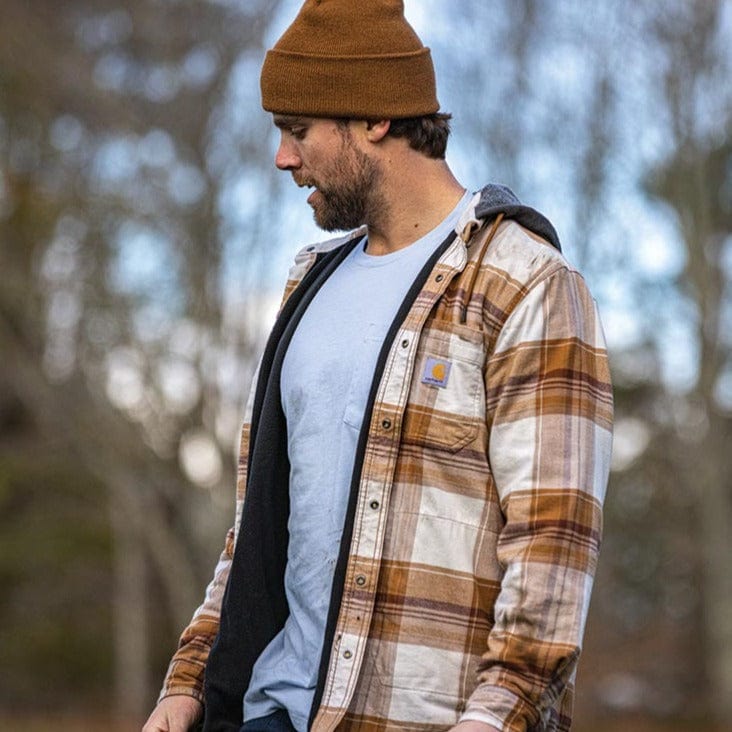 Carhartt Rugged Flex Relaxed Fit Flannel Fleece Lined Hooded Shirt Jac