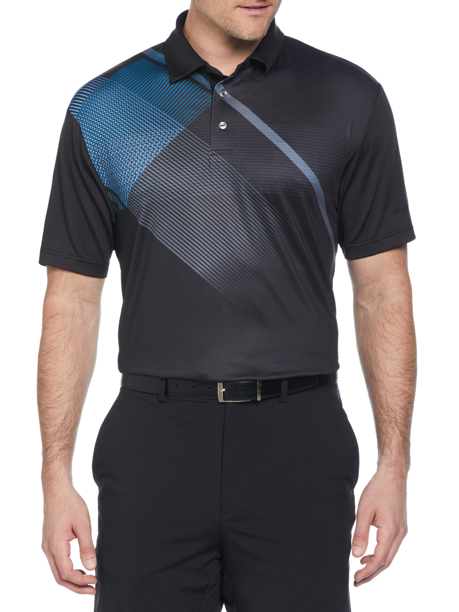 Ben Hogan Performance Men’s and Big Men’s Eco Asymmetric Geo Print Short Sleeve Golf Polo Shirt, up to Size 5XL