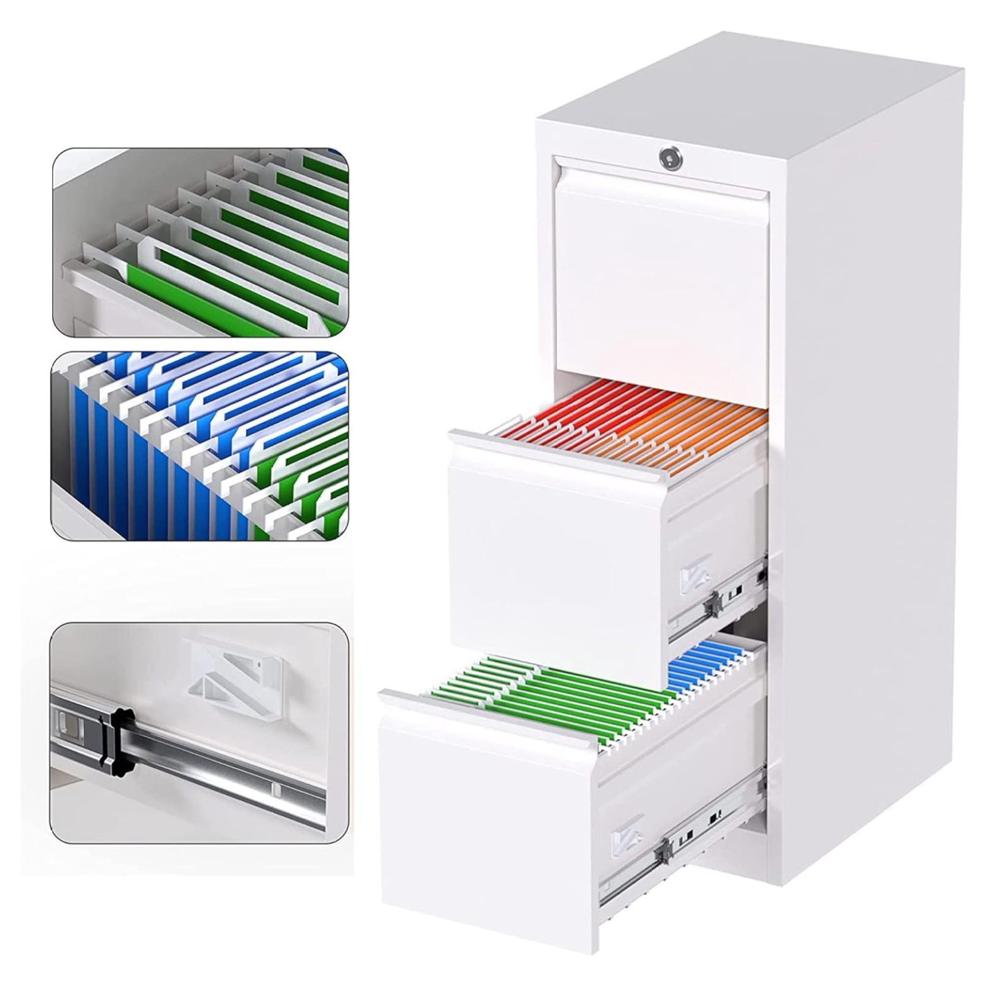 ZHANGHU 3 Drawer Vertical File Cabinet,Locking Metal Vertical File Cabinet,Office Steel Vertical Filing Cabinet for Hanging Letter/Legal Folders,Assembly Required,White,18