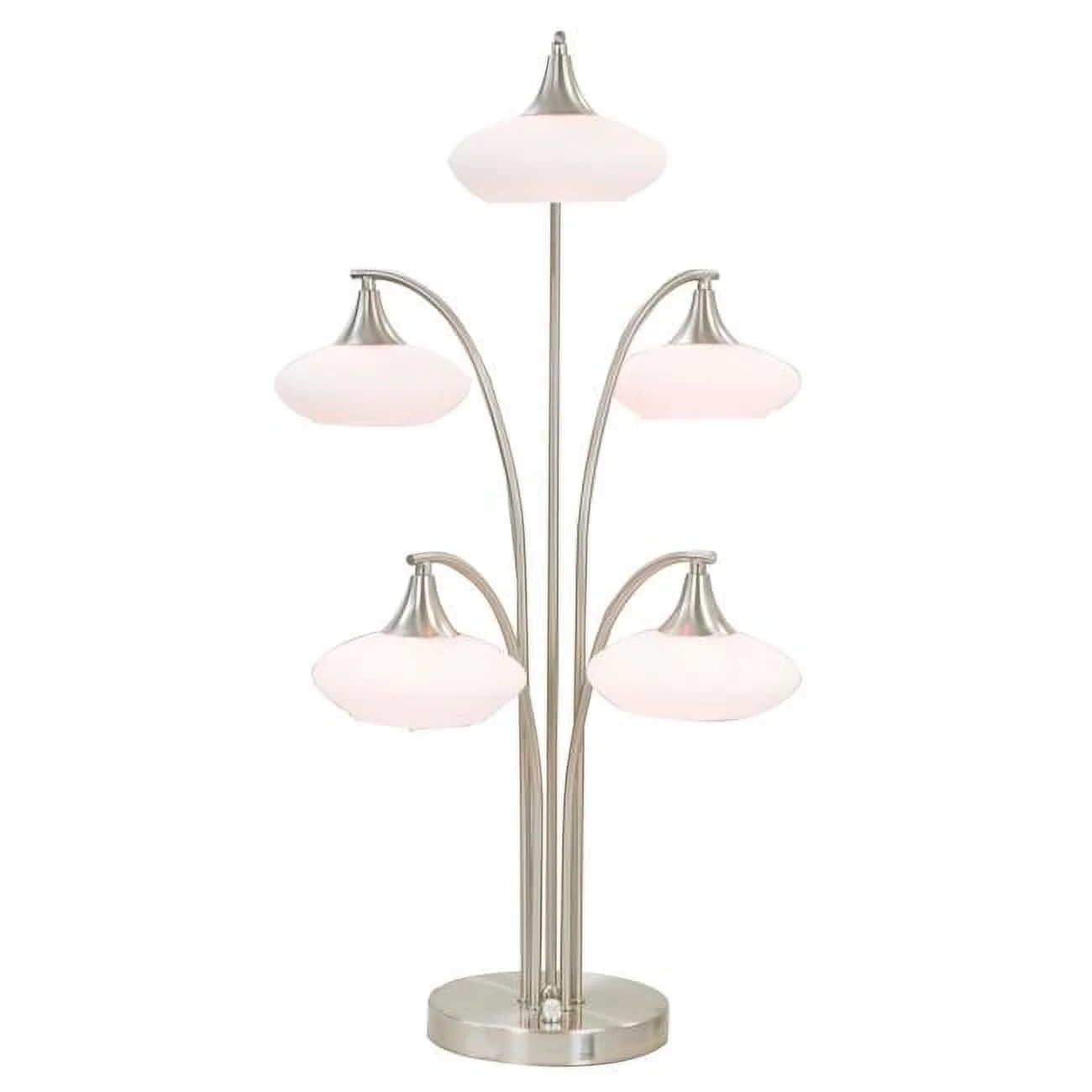 Benjara BM308984 31 in. Metal & Glass Table Lamp with 5 Dome Shape Shades, Sand Chrome & White