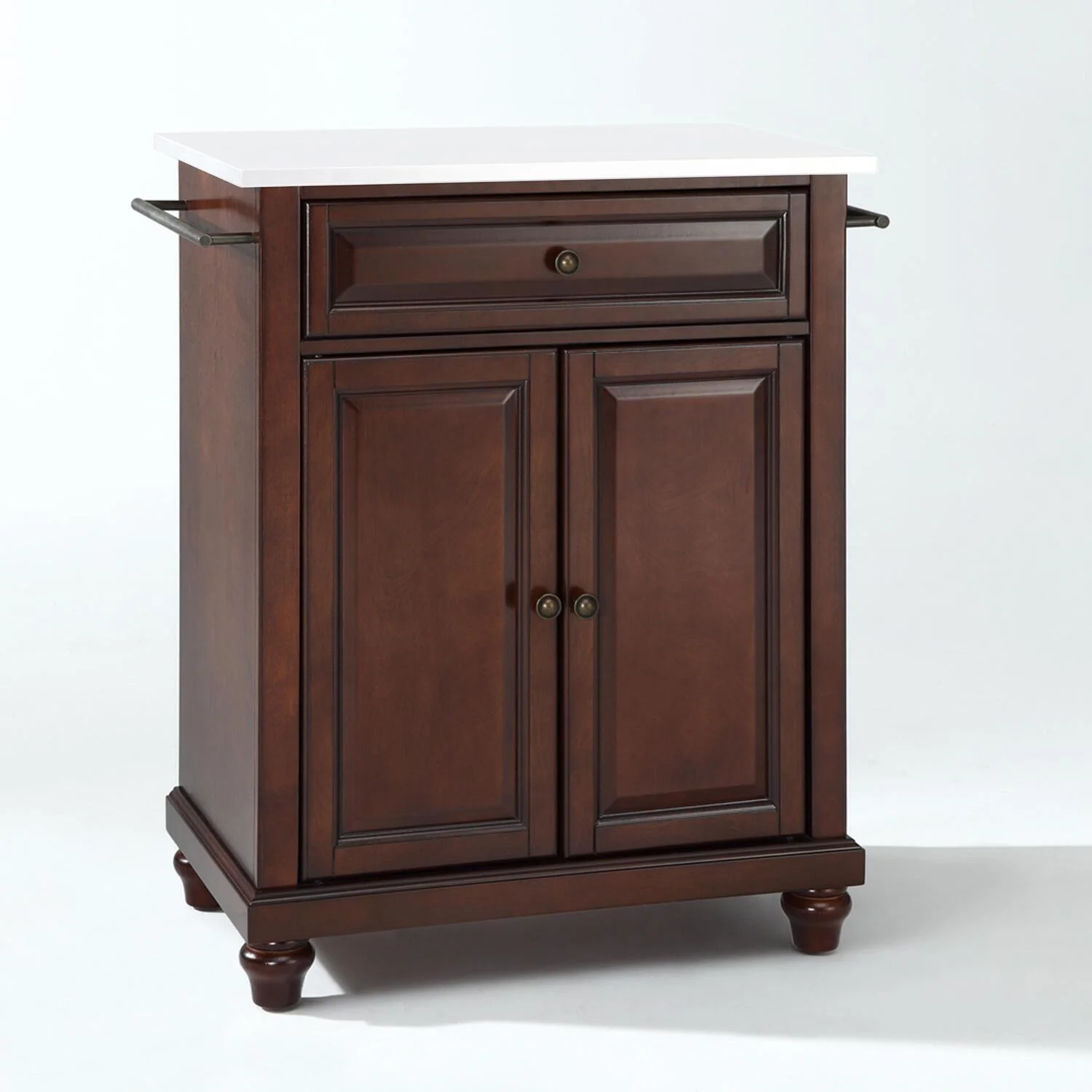 HomeStock Rustic Recluse Stone Top Portable Kitchen Island/Cart Mahogany/White