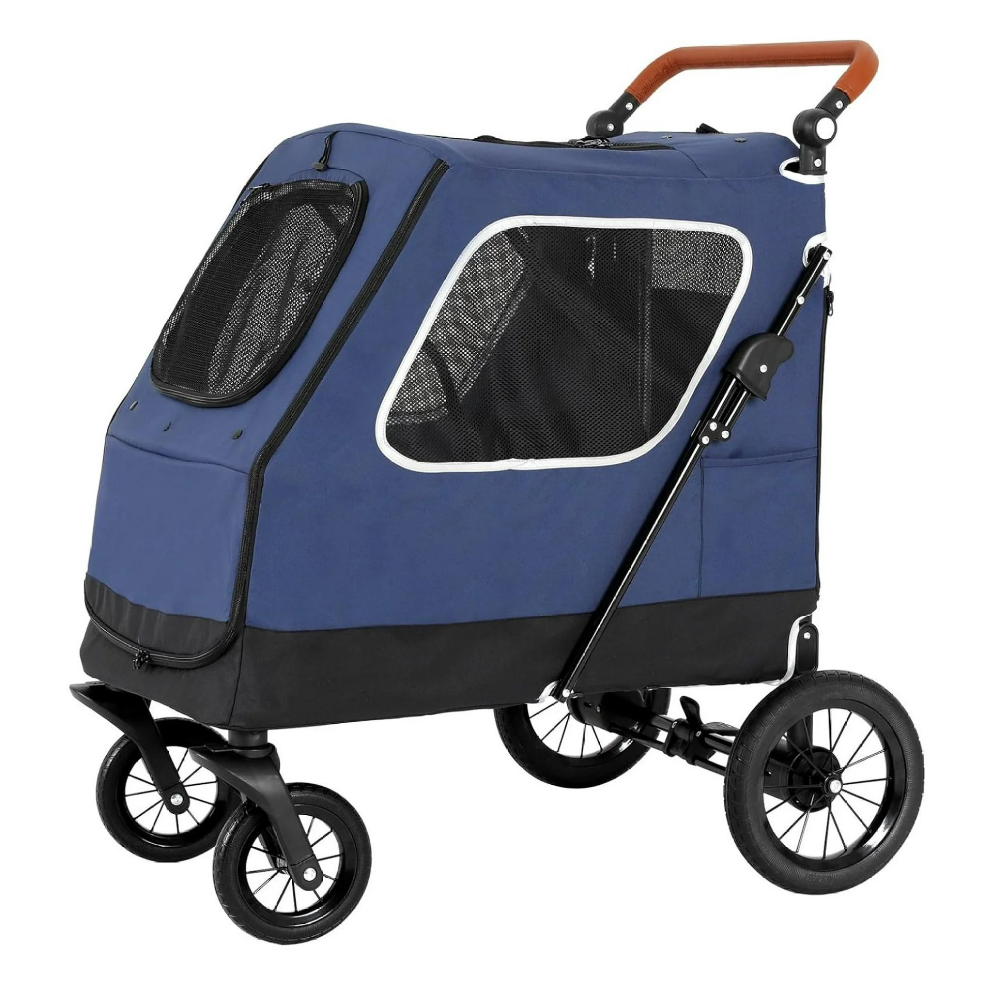 Hongwa Dog Stroller for Medium/Large Dogs, 4 Wheel Premium Foldable Pet Stroller, Jogger Stroller, Dual Zipper Entry, Adjustable Handle, Panoramic Sunroof, Suitable for Pets Up to 150lbs