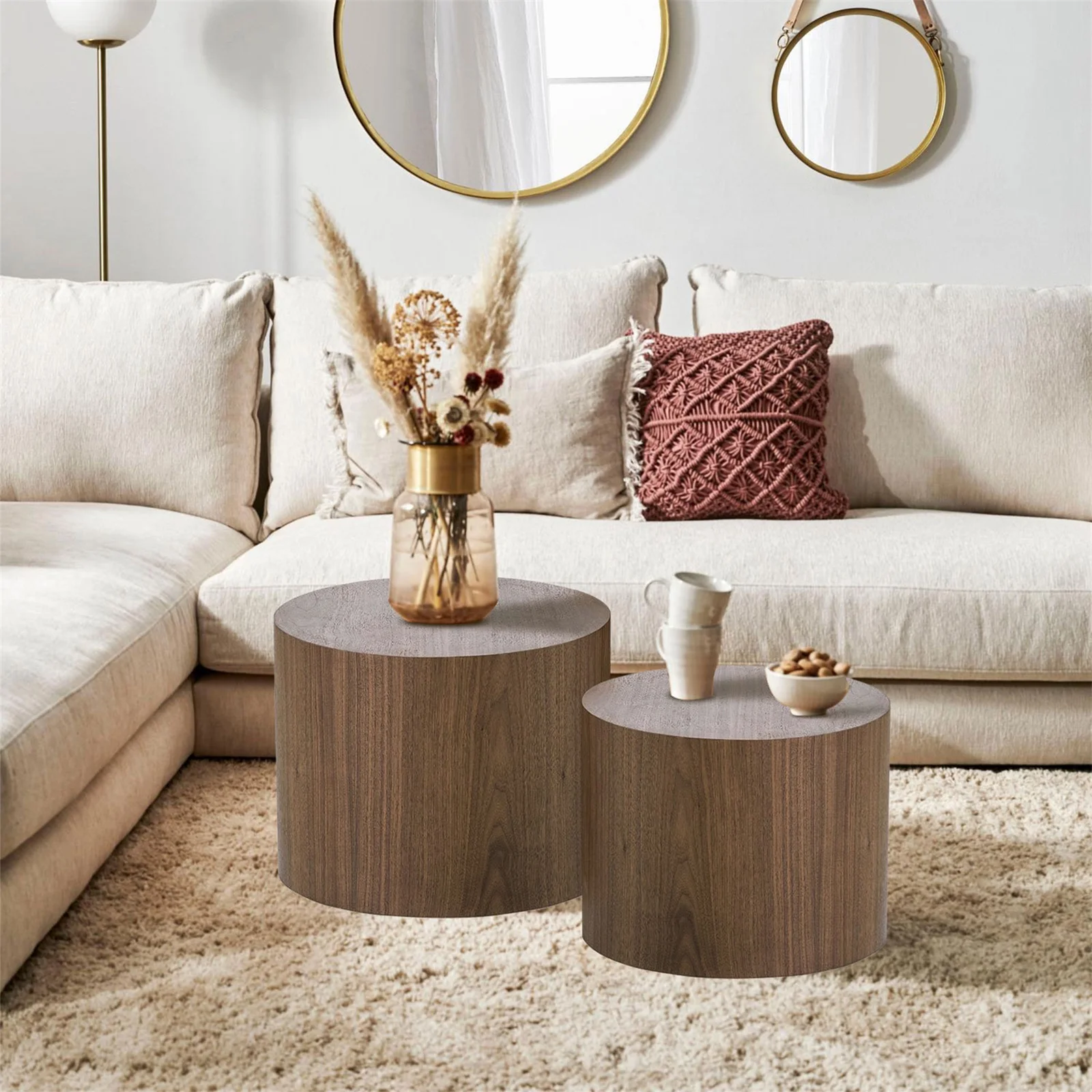 Kevinplus Round Coffee Table Set of 2 Nesting Table Modern Circle Side ...